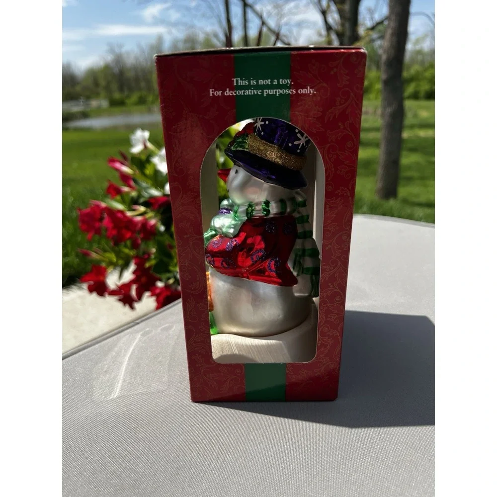 Vintage Christmas Ornament Glass Hand Crafted Classic‎ Snowman Feeding The Birds
